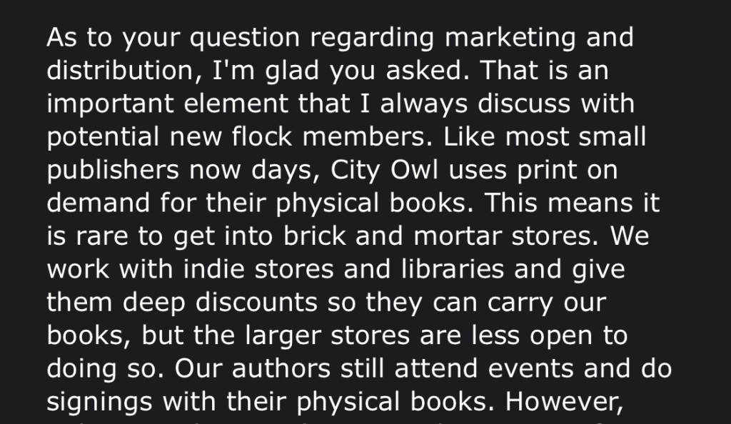 "We work with indie stores and libraries and give them deep discounts so they can carry our books"