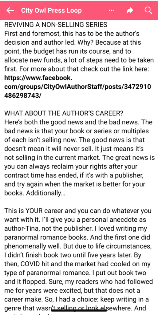 "Reviving a non-selling series" and "what about the author's career?"